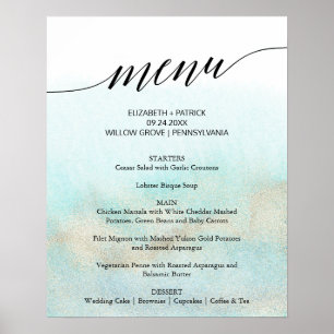 Poster Panneau du menu Mariage Aqua and Gold Watercolor B