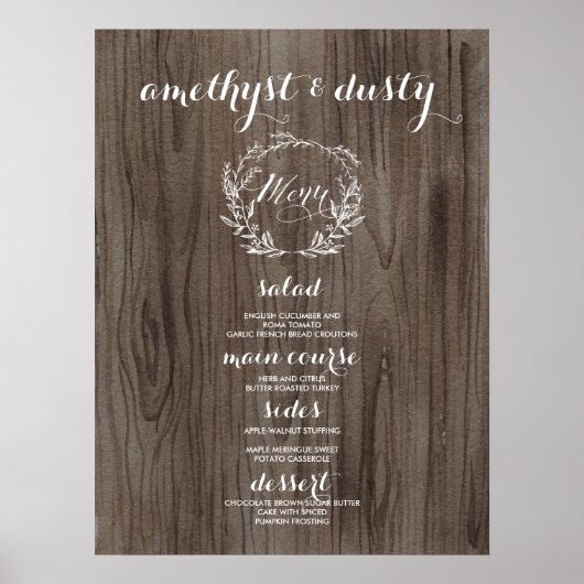 Poster Panneau du menu Mariage rustique - Look en bois (Devant)