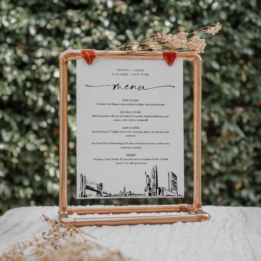 Poster Panneau du menu Mariage Skyline de New York