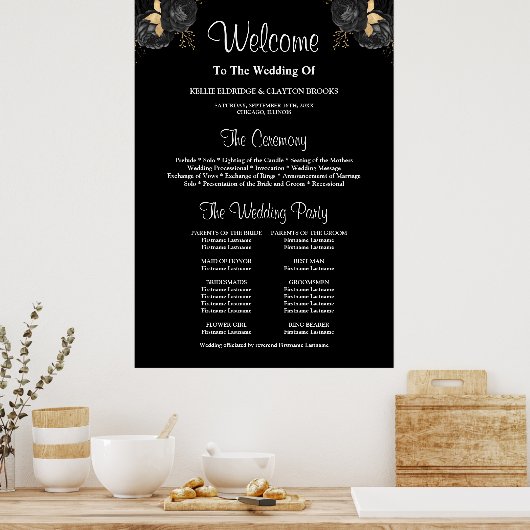 Poster Panneau du programme de cérémonie de Mariage Flora (Cuisine)