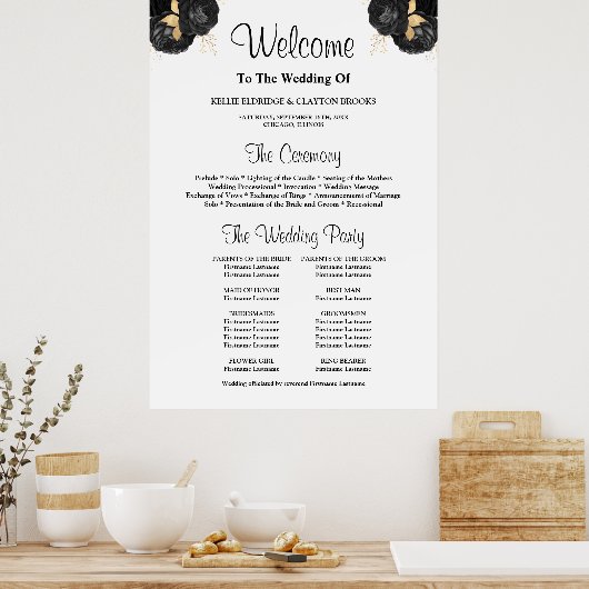 Poster Panneau du programme de cérémonie de Mariage Flora (Cuisine)