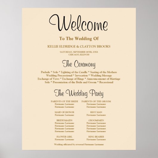 Poster Panneau du programme de cérémonie Mariage simple C (Devant)