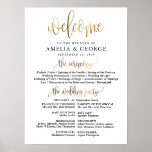Poster Panneau du programme de mariage Gold Black Welcome