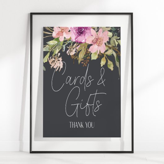 Poster Panneau Dusty rose violet Mariage Floral Carte & C