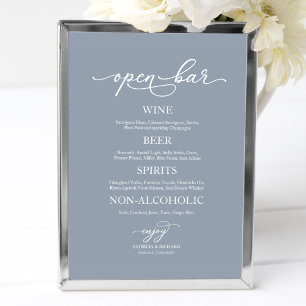 Poster Panneau élégant bleu poussiéreux pour bar ouvert d