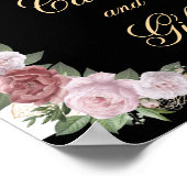 Poster Panneau élégant de cartes de mariage florales noir (Coin)