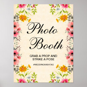 Poster Panneau élégant de photobooth floral pour mariage