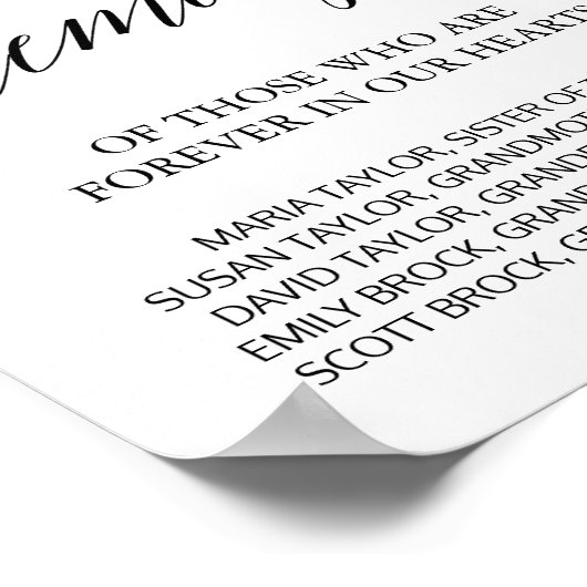 Poster Panneau élégant en calligraphie noire en souvenir (Coin)