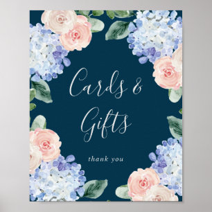 Poster Panneau élégant Hydrangea Bleu Marine Cartes et Ca