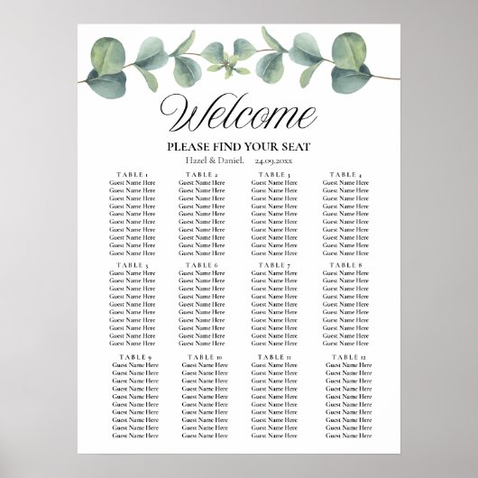 Poster Panneau élégant Mariage Eucalyptus (Devant)