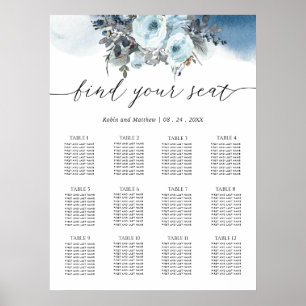 Poster Panneau élégant Mariage floral bleu
