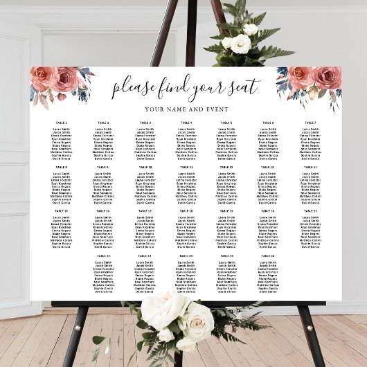 Poster Panneau élégant Pink and Blue Floral Seal Chart