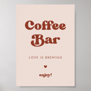 Poster Panneau élégant rétro Peach Pink Mariage Coffee Ba