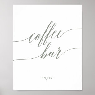Poster Panneau élégant Sage Green Calligraphy Coffee Bar