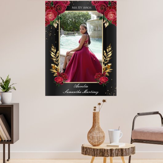 Poster Panneau en mousse noire et rouge Quinceañera (Salon 3)