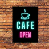 Poster Panneau Entreprise Open Cafe Neon