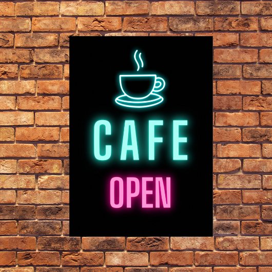 Poster Panneau Entreprise Open Cafe Neon