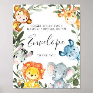 Poster Panneau Enveloppe Baby shower de l'adresse Jungle 