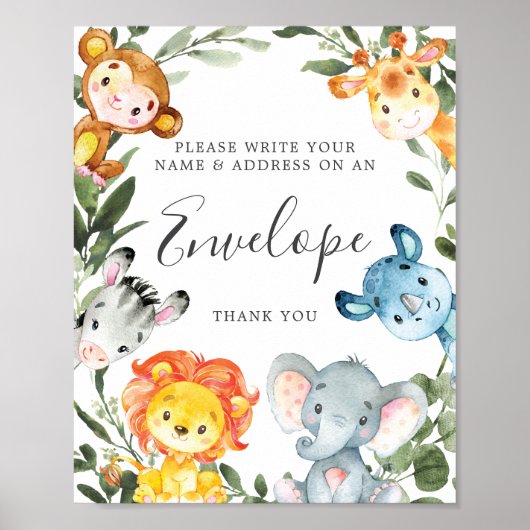 Poster Panneau Enveloppe Baby shower de l'adresse Jungle (Devant)