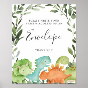 Poster Panneau Enveloppe Baby shower Dinosaures