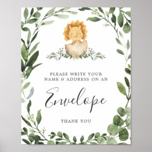 Poster Panneau Enveloppe de l'adresse Baby shower Dinosau