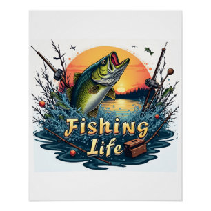 Poster Panneau et insigne de vie de pêche