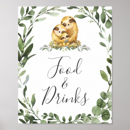 Poster Panneau Famille Sloth Baby shower Alimentation et (Devant)