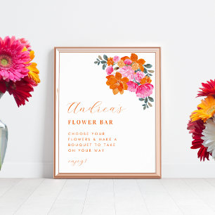 Poster Panneau Fête des mariées florale rose et orange