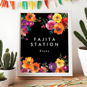 Poster Panneau Fiesta Coloré Floral Black Food Station