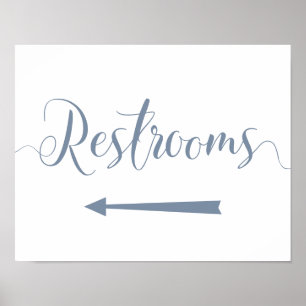 Poster Panneau fléché Dusty Blue Mariage Restrooms