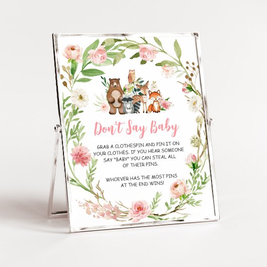 Poster Panneau Fleurs Roses Forêt 'Ne dis pas bébé'