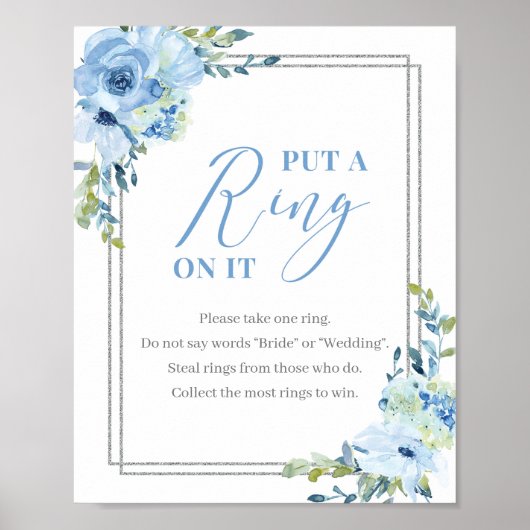 Poster Panneau floral argent bleu poussiéreux avec bague (Devant)