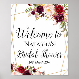 Poster Panneau floral bohème personnalisé bordeaux 8x10"