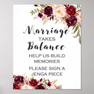 Poster Panneau floral boho Bourgogne - Le mariage nécessi