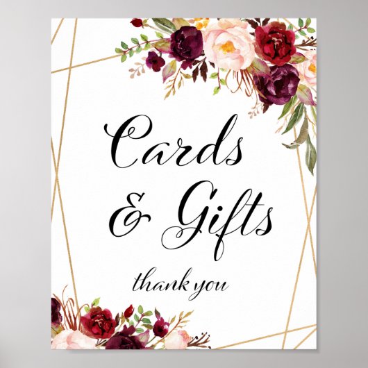 Poster Panneau floral boho de Bourgogne 8x10" (Devant)