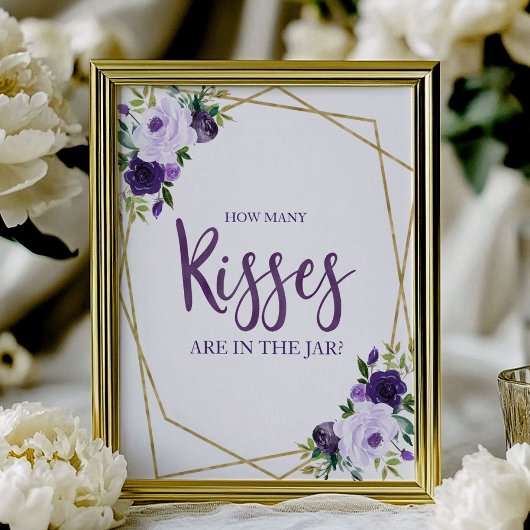 Poster Panneau floral en or violet Combien de baisers
