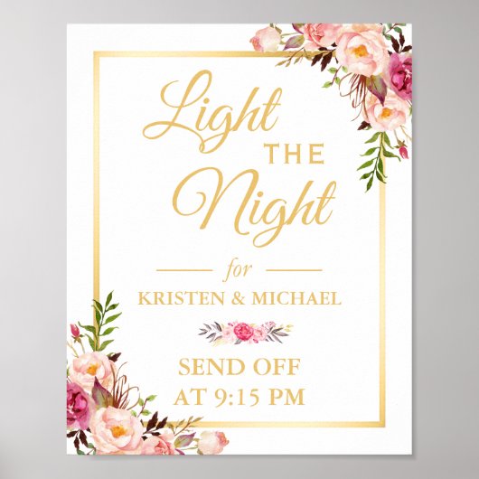 Poster Panneau Floral Gold Frame Light the Night Mariage (Devant)