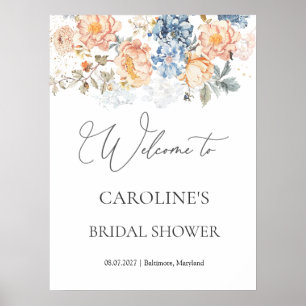 Poster Panneau Floral Peach Blush Blue Fête des mariées