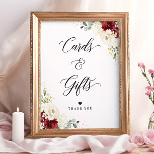Poster Panneau Floral Rouge Bourgogne Blanc Cartes & Cade