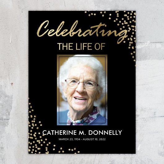 Poster Panneau funéraire | Célébration de la vie noir or