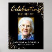 Poster Panneau funéraire | Célébration de la vie noir or (Devant)