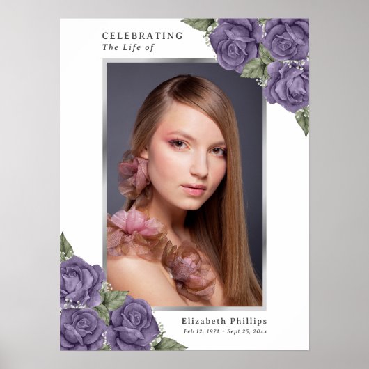 Poster Panneau funéraire photo argent violet (Devant)