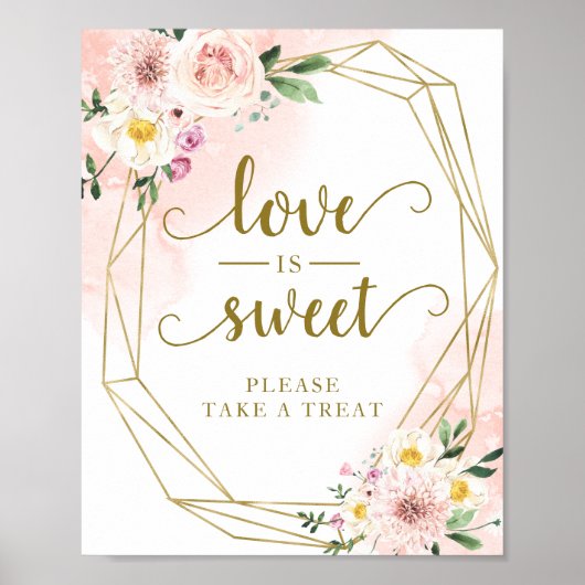Poster Panneau géométrique floral rose pâle Love Is Sweet (Devant)