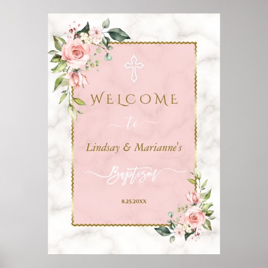 Poster Panneau glam Blush Floral Gold Twins Bienvenue Bap (Devant)