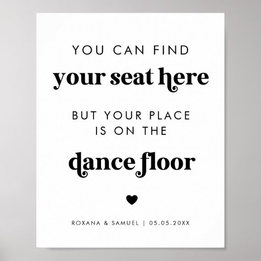 Poster Panneau Gras Retro Script Funky Dance Floor Mariag (Devant)