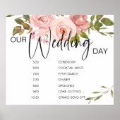 Poster Panneau Horaire du Mariage Floral Roses Roses Rose (Devant)