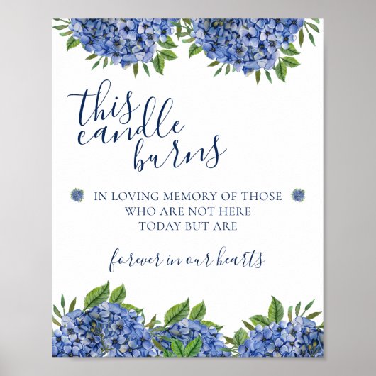 Poster Panneau Hydrangeas Cette bougie brûle en souvenir (Devant)