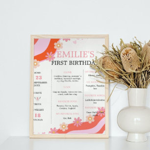 Poster Panneau Jalon Rétro Super DaisyBaby 1er Anniversai