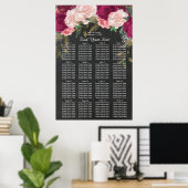 Poster panneau mariage à fleurs rose bordeaux (Bureau à domicile)