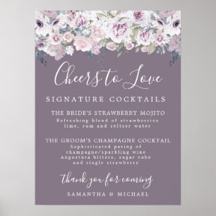 Poster Panneau Mariage à la signature florale pourpre Coc